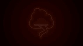 Glowing neon line Storm icon isolated on black background. Cloud and lightning sign. Weather icon of storm. 4K Video motion graphic animation.