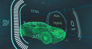 Animation of speedometer with texts, changing numbers over 3d model of car against black background. Digitally generated, hologram, illustration, measurement, transportation and technology concept. - Powered by Shutterstock - Get 15% off with code: PIKWIZARD15