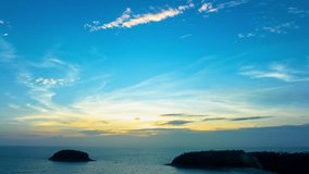 Aerial hyperlapse view beautiful blue sky at sunset above the ocean.
Scene of colorful blue rays glistened at sunset.
creating a beautiful and calming sight.
Gradient color abstract nature background
