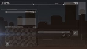 Animation of neon ticking clock and interface with data processing against aerial view of cityscape. Computer interface and business technology concept - Powered by Shutterstock - Get 15% off with code: PIKWIZARD15