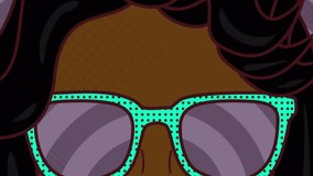 Animation of woman wearing sunglasses icon against rays in seamless pattern on purple background. Style and fashion concept - Powered by Shutterstock - Get 15% off with code: PIKWIZARD15