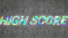 Animation of lightning effect over high score text banner against grunge textured grey background. Video game interface technology concept - Powered by Shutterstock - Get 15% off with code: PIKWIZARD15