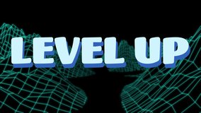 Animation of level up text banner over purple kaleidoscope pattern against metaverse structures. Video game interface technology concept - Powered by Shutterstock - Get 15% off with code: PIKWIZARD15