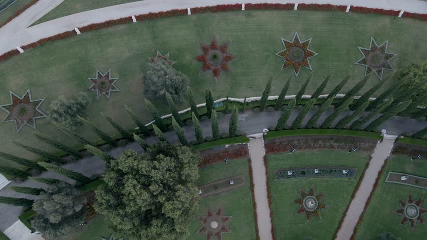 Fascinating landscaping design. topdown aerial of Bahai Gardens. Haifa, Israel