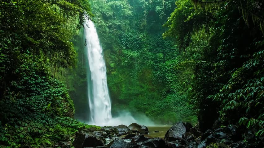 The beauty of the waterfall in the middle of the forest Royalty-Free Stock Footage #1105512391