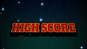 Animation of high score text over stars and snowfall against blue background. Digitally generated, hologram, illustration, winter, record, illuminated, video game, arcade and technology concept. - Powered by Shutterstock - Get 15% off with code: PIKWIZARD15