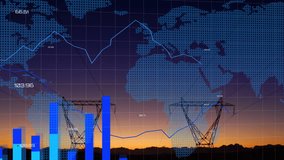 Animation of statistical data processing over a world map against network towers. Global networking and business data technology concept - Powered by Shutterstock - Get 15% off with code: PIKWIZARD15