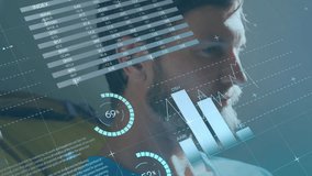 Animation of infographic interface over thoughtful caucasian man at home. Digital composite, multiple exposure, report, business, progress, growth, abstract and global concept. - Powered by Shutterstock - Get 15% off with code: PIKWIZARD15