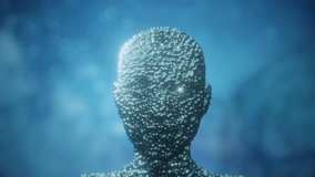 Animation of human head wireframe with particles moving. Concept of man AI symbiosis, general artificial intelligence, future technology, medicine, medical technologies - Powered by Shutterstock - Get 15% off with code: PIKWIZARD15