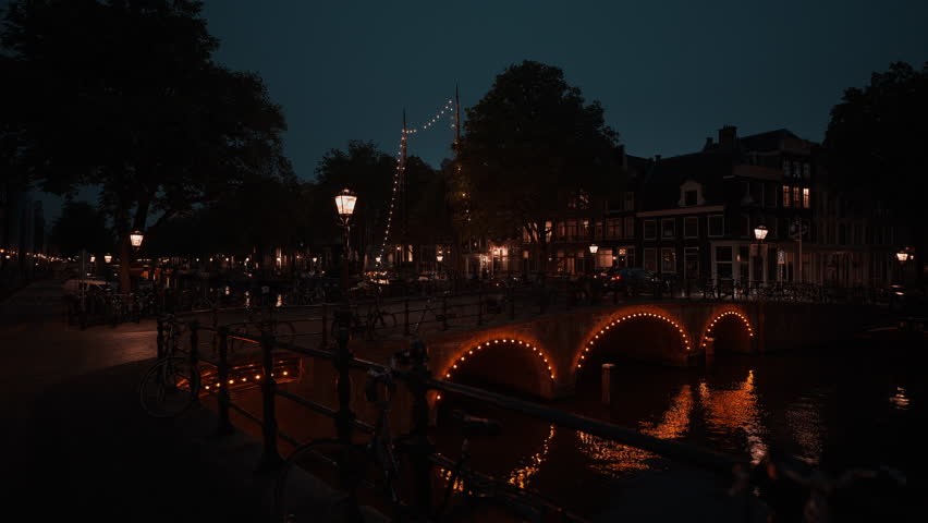 Amsterdam Netherlands canals at night 