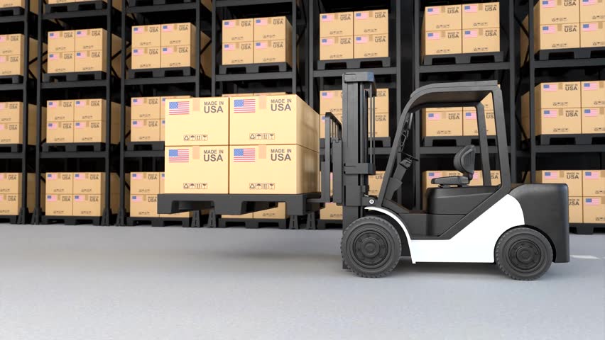 Forklifts are lifting products made in the USA in the warehouse