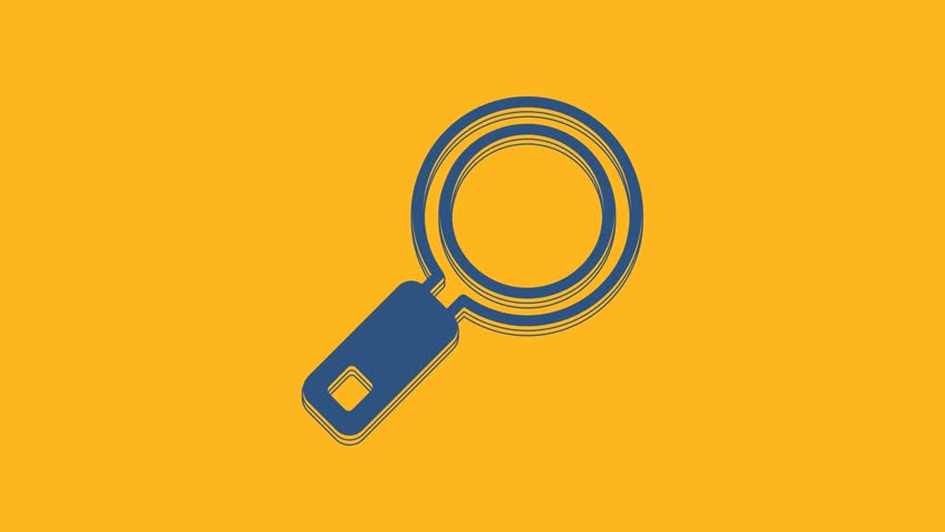 Blue Magnifying glass icon isolated on orange background. Search, focus, zoom, business symbol. 4K Video motion graphic animation. Royalty-Free Stock Footage #1105543603