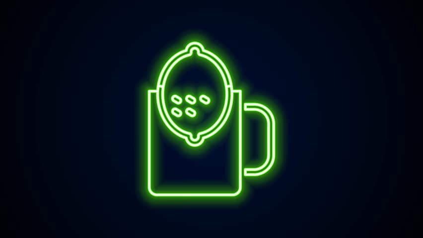 Glowing neon line Cup of tea with lemon icon isolated on black background. 4K Video motion graphic animation. | Shutterstock HD Video #1105543827
