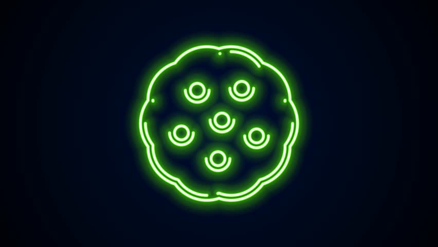 Glowing neon line Cookie or biscuit with chocolate icon isolated on black background. 4K Video motion graphic animation. | Shutterstock HD Video #1105543841