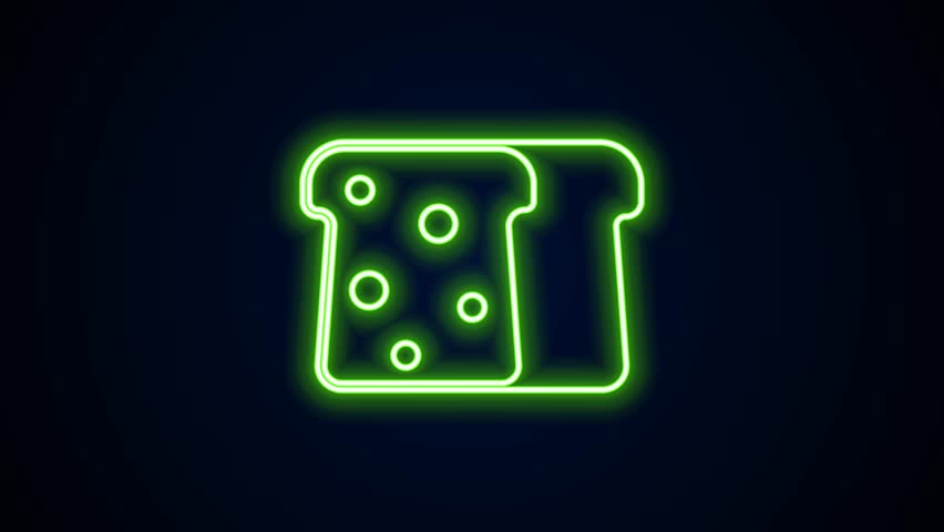 Glowing neon line Bread toast for sandwich piece of roasted crouton icon isolated on black background. Lunch, dinner, breakfast snack. 4K Video motion graphic animation. | Shutterstock HD Video #1105543843