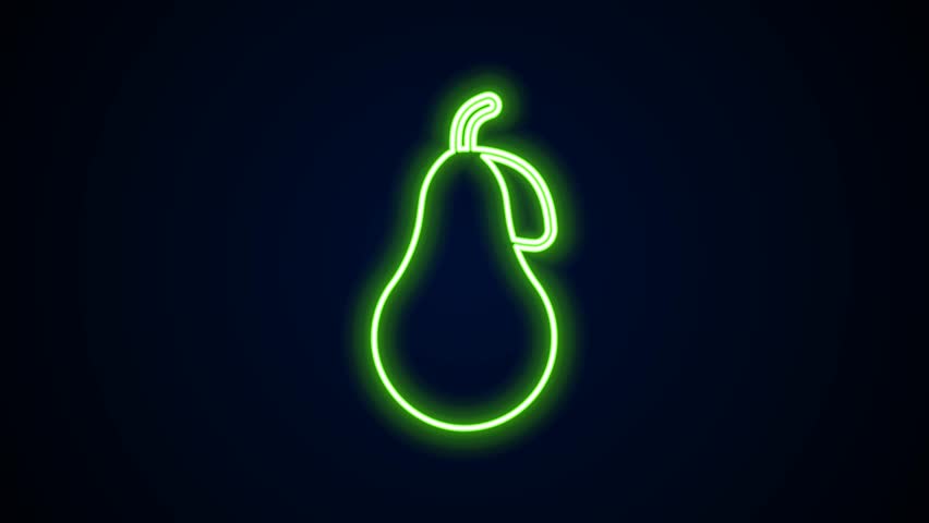 Glowing neon line Pear icon isolated on black background. Fruit with leaf symbol. 4K Video motion graphic animation. | Shutterstock HD Video #1105543849