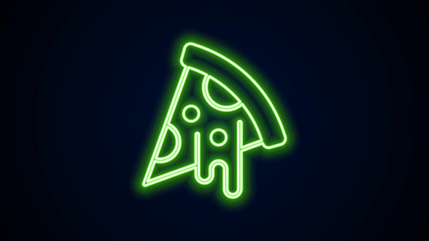 Glowing neon line Slice of pizza icon isolated on black background. Fast food menu. 4K Video motion graphic animation. | Shutterstock HD Video #1105543855