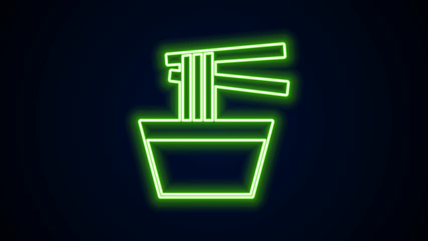 Glowing neon line Asian noodles in bowl and chopsticks icon isolated on black background. Street fast food. Korean, Japanese, Chinese food. 4K Video motion graphic animation. | Shutterstock HD Video #1105543867