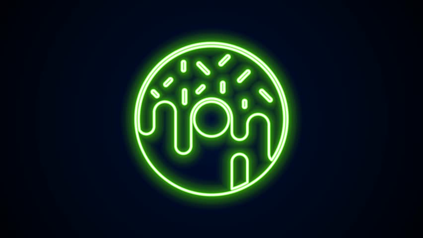 Glowing neon line Donut with sweet glaze icon isolated on black background. 4K Video motion graphic animation. | Shutterstock HD Video #1105543871
