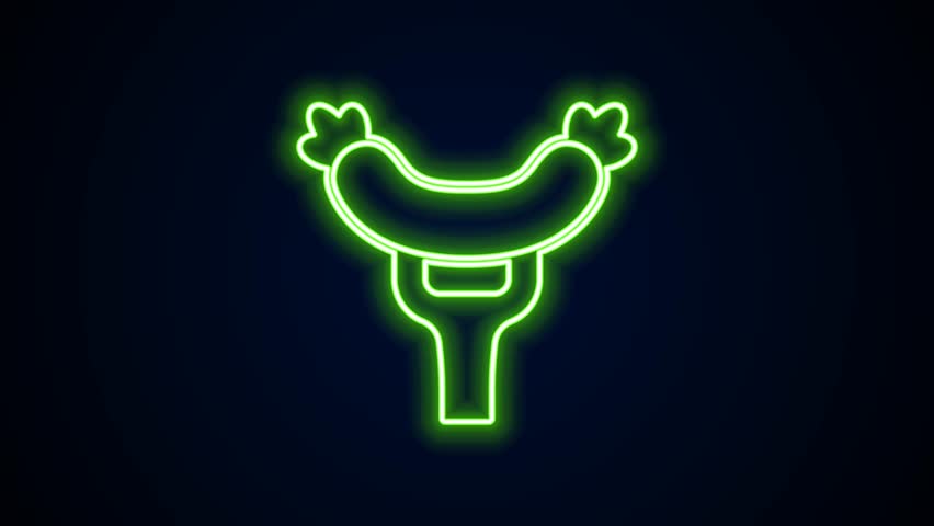 Glowing neon line Sausage on the fork icon isolated on black background. Grilled sausage and aroma sign. 4K Video motion graphic animation. | Shutterstock HD Video #1105543873