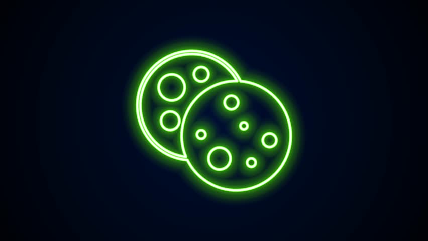 Glowing neon line Cookie or biscuit with chocolate icon isolated on black background. 4K Video motion graphic animation. | Shutterstock HD Video #1105543899