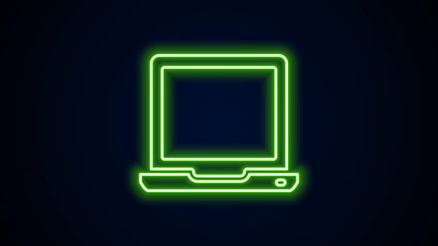 Glowing neon line Laptop icon isolated on black background. Computer notebook with empty screen sign. 4K Video motion graphic animation. | Shutterstock HD Video #1105543945