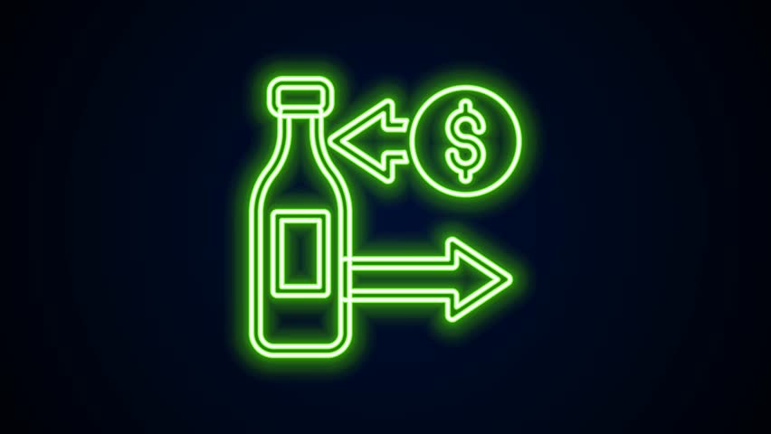 Glowing neon line Reception and sale of glass bottles icon isolated on black background. 4K Video motion graphic animation. | Shutterstock HD Video #1105543947