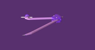 Animation of drawing compass and school books on purple background. Education, childhood, school and learning concept digitally generated video.