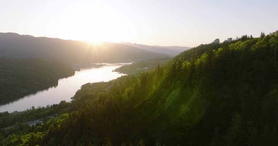 Aerial view from Burnaby Mountain Park of Deep Cove Bay