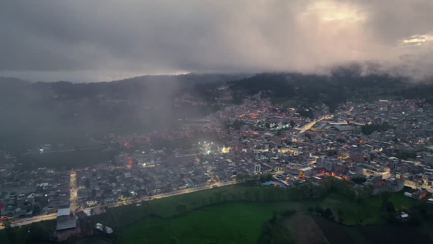 Beautiful aerial view of the peruvian andes little city at night. City of Cutervo, Cajamarca, Peru.
