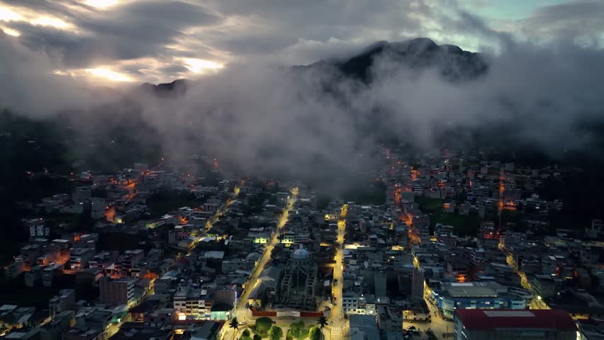 Beautiful aerial view of the peruvian andes little city at night. City of Cutervo, Cajamarca, Peru.