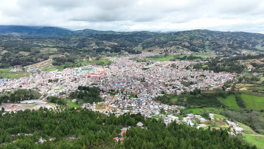 Aerial view of the peruvian andes city. City of Cutervo, Cajamarca, Peru.