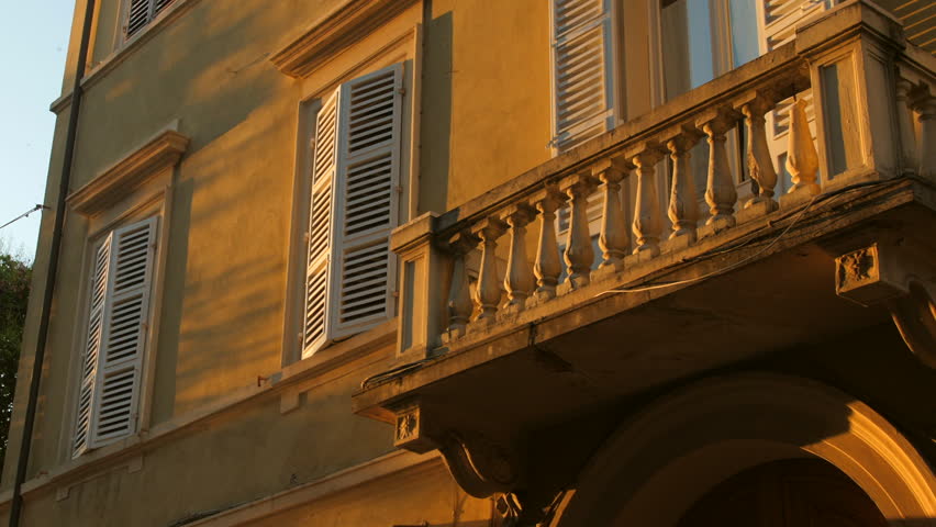 View of balcony in old town in Forli, Northern Italy.
