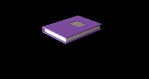 Animation of purple book over black background. Learning, education and school concept digitally generated video.