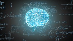 Animation of spinning human brain icon and mathematical equations against grey background. Medical research and science technology concept - Powered by Shutterstock - Get 15% off with code: PIKWIZARD15