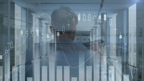 Animation of statistical data processing against rear view of male engineer talking on smartphone. Global networking and business data storage technology concept - Powered by Shutterstock - Get 15% off with code: PIKWIZARD15