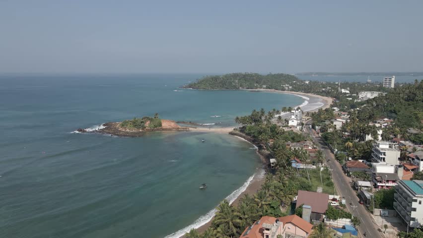 Aerial view of beautiful Sri Lanka coastline at tropical Hikkaduwa