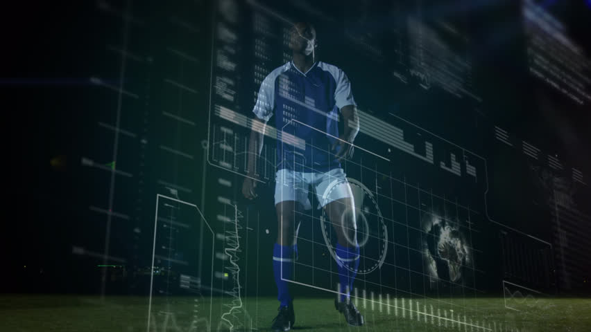 Animation of financial data processing over african american football player with football. Global sports, competition, digital interface and data processing concept digitally generated video. - Powered by Shutterstock - Get 15% off with code: PIKWIZARD15