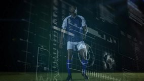Animation of financial data processing over african american football player with football. Global sports, competition, digital interface and data processing concept digitally generated video. - Powered by Shutterstock - Get 15% off with code: PIKWIZARD15
