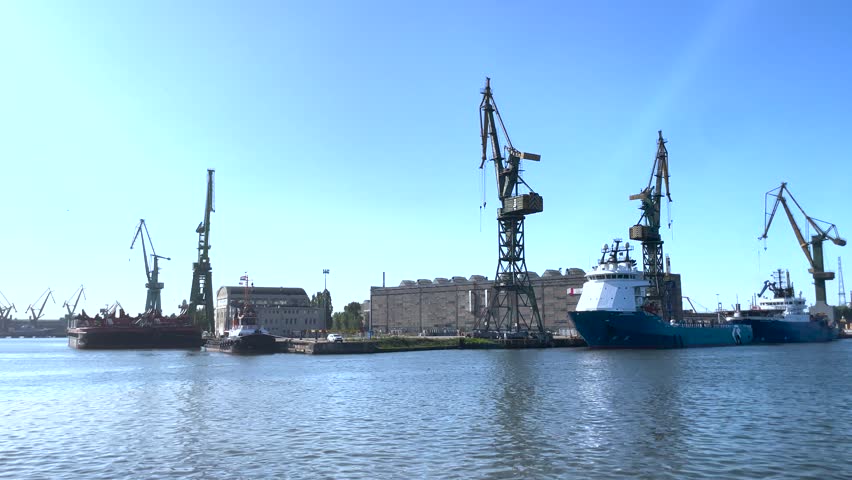 cargo port ships loading unloading cargo Europe shipping Gdansk, Poland