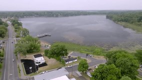 Diamond Lake in Cassopolis, Michigan with drone video moving up.