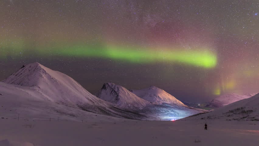 The northern lights or aurora borealis near to Tromso in Norway.