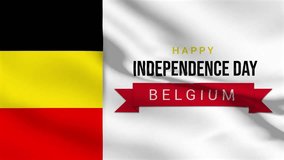 Happy Independence Day Belgium on 21st of July with Belgium flag on white typography in waving style animation