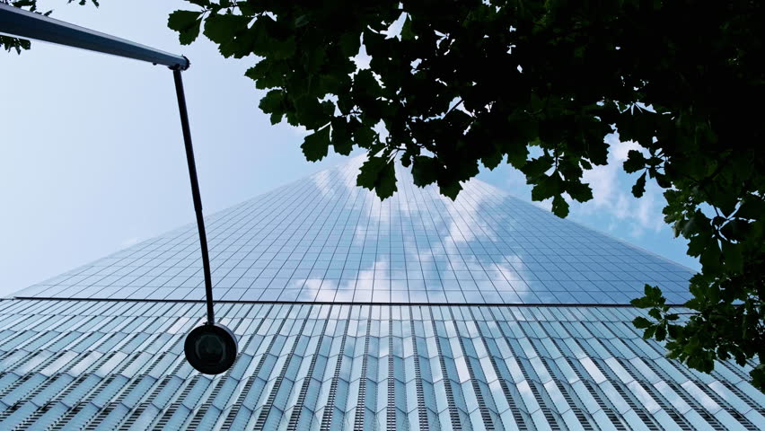 Upwards view along side of One World Trade Center building, New York City, USA Royalty-Free Stock Footage #1105583139