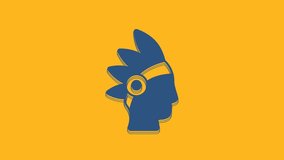 Blue Native American Indian icon isolated on orange background. 4K Video motion graphic animation.