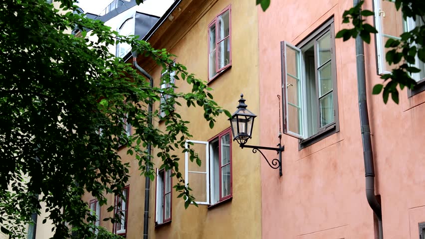 Stockholm, Sweden A view of a narrow alley in the Old Town, Or Gamla Stan
