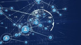 Animation of network of digital icons against light trails over spinning globe and data processing. Global networking and business technology concept - Powered by Shutterstock - Get 15% off with code: PIKWIZARD15