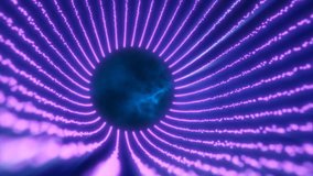 Funnel of purple energy particles in the form of a tunnel glowing bright abstract background