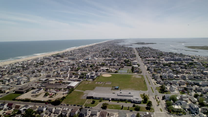 Long Beach Island - Aerial shot of downtown surf city with beach and ocean visible