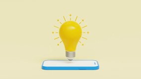 Brilliant idea for start-up to launch. Ideas inspiration concepts with lightbulb on 3d smartphone. Business start up or goal to success. 4K 3D loop animation - Powered by Shutterstock - Get 15% off with code: PIKWIZARD15